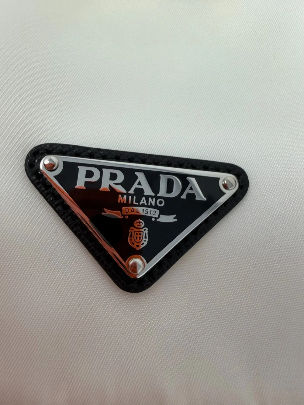 Prada White Nylon Shoulder Bag with Red Trim & Silver Studs